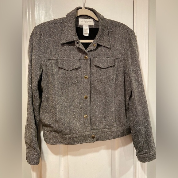 Liz Claiborne Jackets & Blazers - Liz Claiborne Size MP Black Cream Wool Blend Herringbone Full Snap Jacket Lined